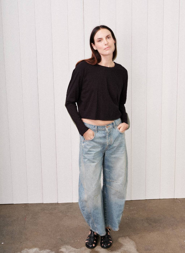 Stateside Cloud Jersey Long Sleeve Boxy Crew In Black