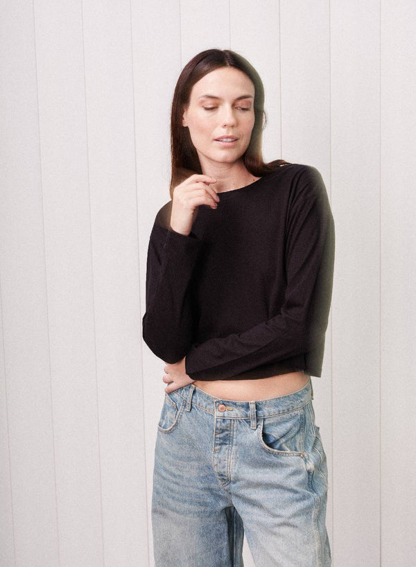 Stateside Cloud Jersey Long Sleeve Boxy Crew In Black