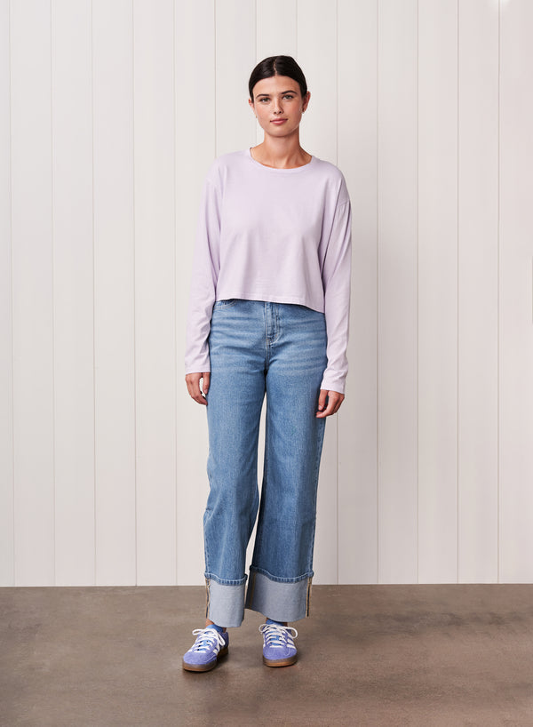 stateside Cloud Jersey Long Sleeve Boxy Crew in Lilac Mist