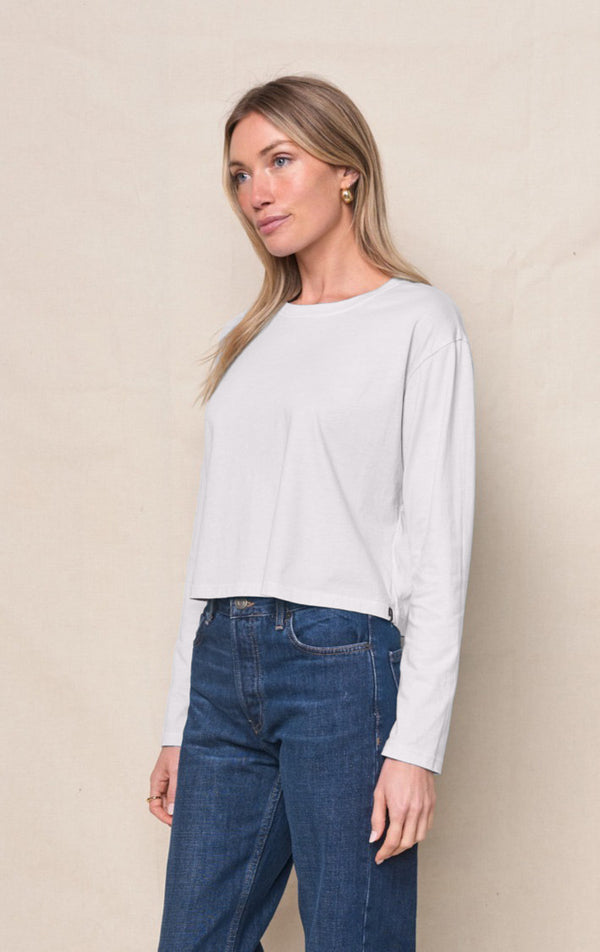 Stateside Cloud Jersey Long Sleeve Boxy Crew In White