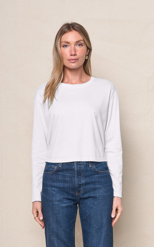 stateside Cloud Jersey Long Sleeve Boxy Crew in White