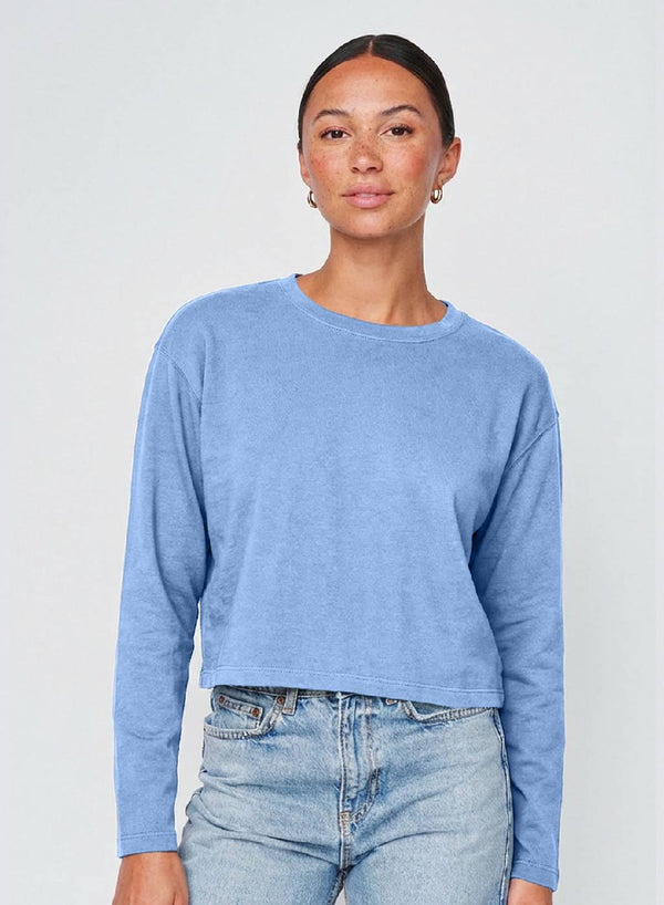 stateside Cloud Jersey Long Sleeve Crew in Soft Blue