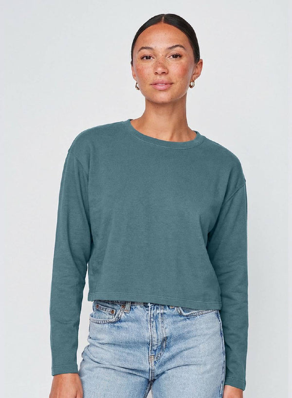 stateside Cloud Jersey Long Sleeve Crew in Winter Green