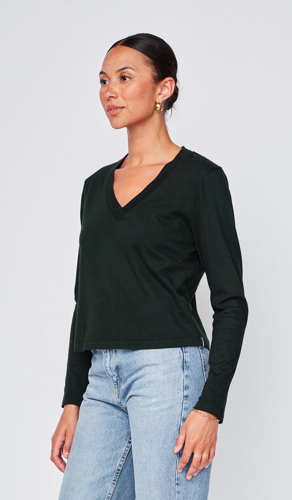 Stateside Cloud Jersey Long Sleeve V-Neck Tee In Black