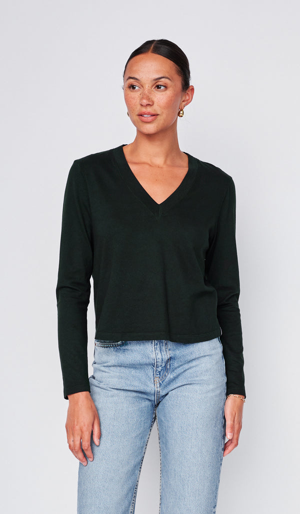 stateside Cloud Jersey Long Sleeve V-Neck Tee in Black