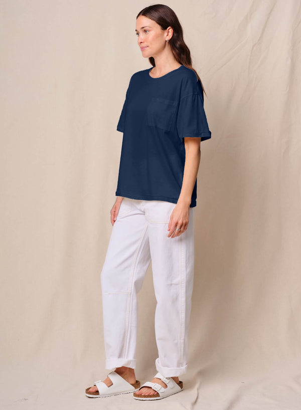 Stateside Cloud Jersey Oversized Pocket Tee In New Navy
