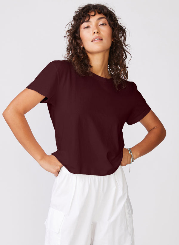 stateside Cloud Jersey Short Sleeve Crew in Cabernet