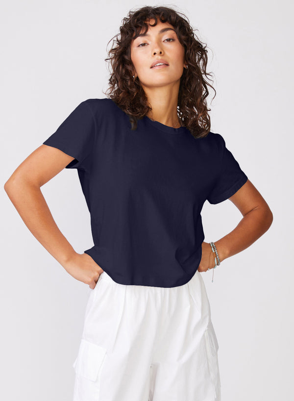 stateside Cloud Jersey Short Sleeve Crew Tee in New Navy