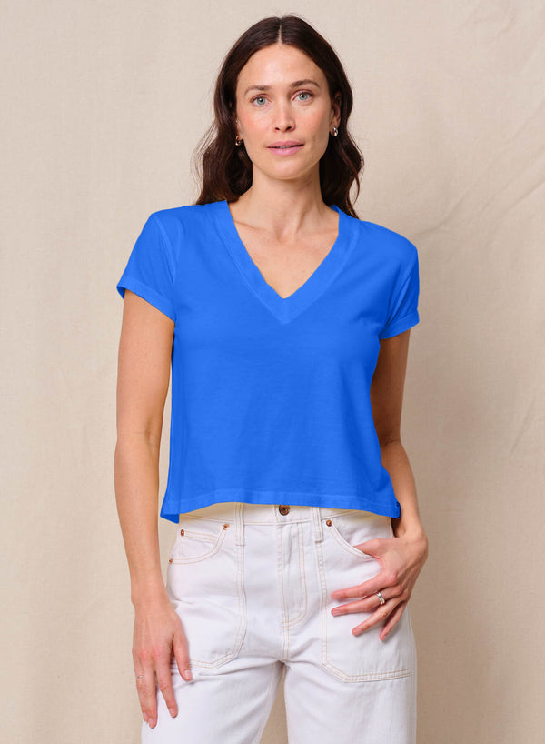 stateside Cloud Jersey Short Sleeve V-Neck in Cobalt