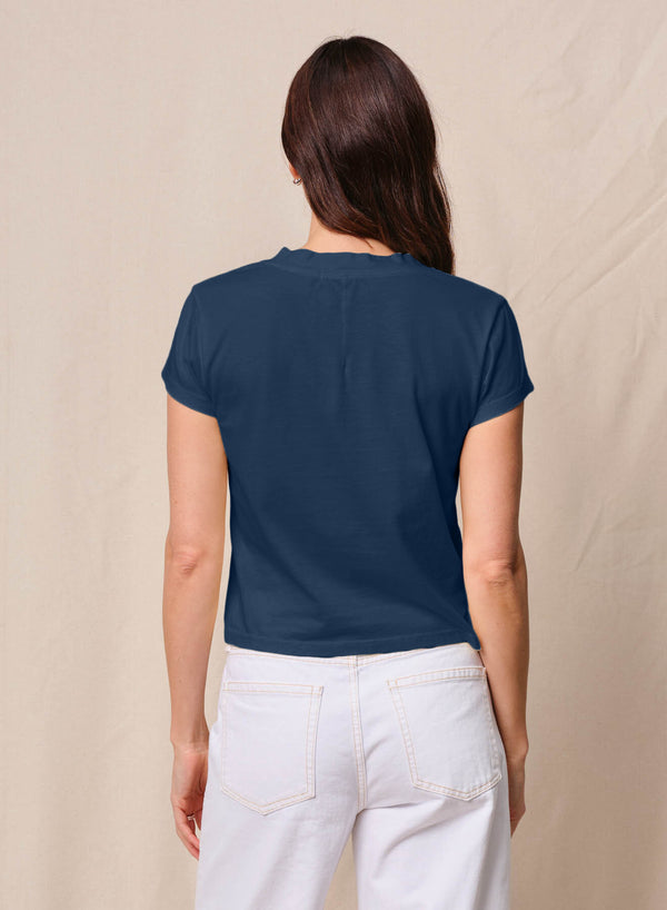 Stateside Cloud Jersey Short Sleeve V-Neck In New Navy