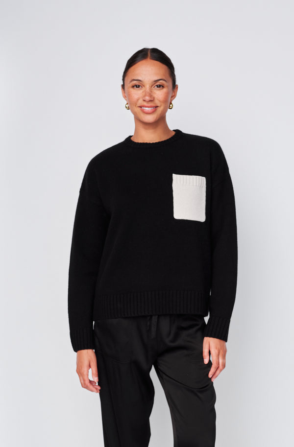 Stateside Color Block Pocket Sweater In Black/Cream