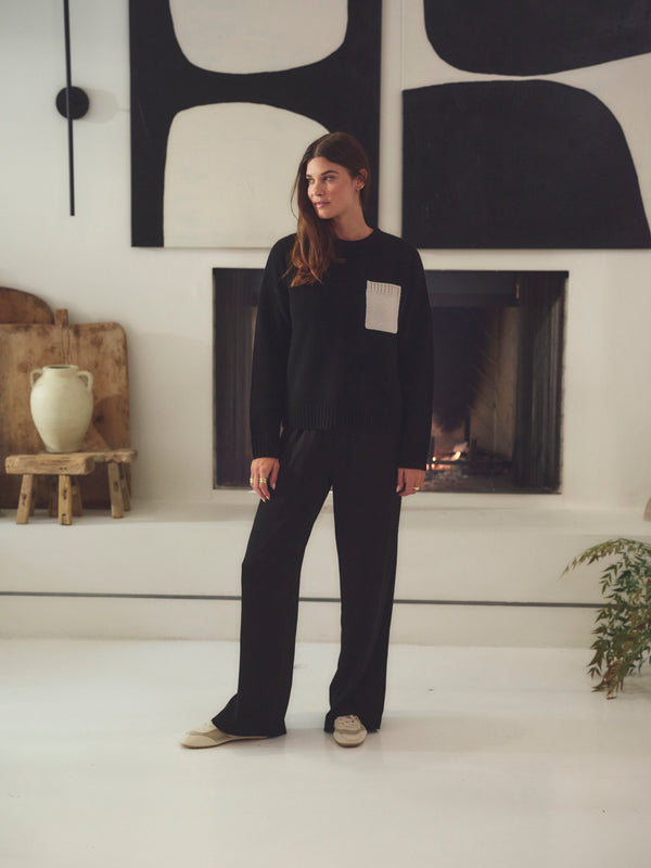 stateside Color Block Pocket Sweater in Black/Cream