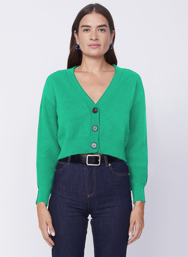 stateside Colorblock Cropped Cardigan Sweater in Irish Crush/White