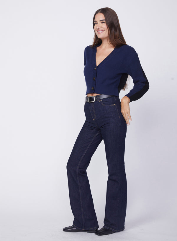 Stateside Colorblock Cropped Cardigan Sweater In Navy/Black