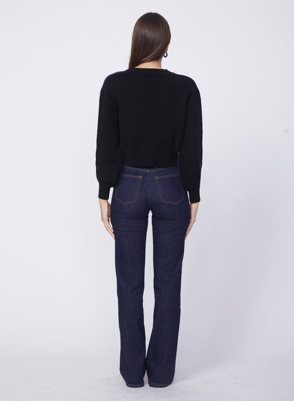 Stateside Colorblock Cropped Cardigan Sweater In Navy/Black