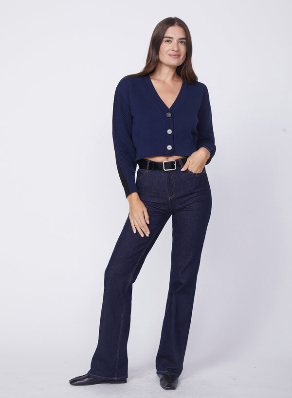 stateside Colorblock Cropped Cardigan Sweater in Navy/Black