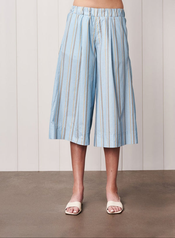 stateside Column Stripe Poplin Wide Leg Trouser in Blue Multi Stripe