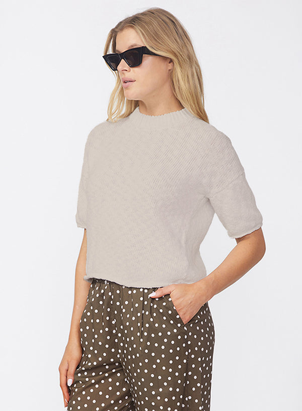 Stateside Cotton Linen Short Sleeve Sweater In Camel