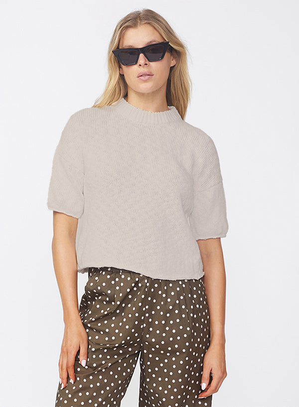 stateside Cotton Linen Short Sleeve Sweater in Camel