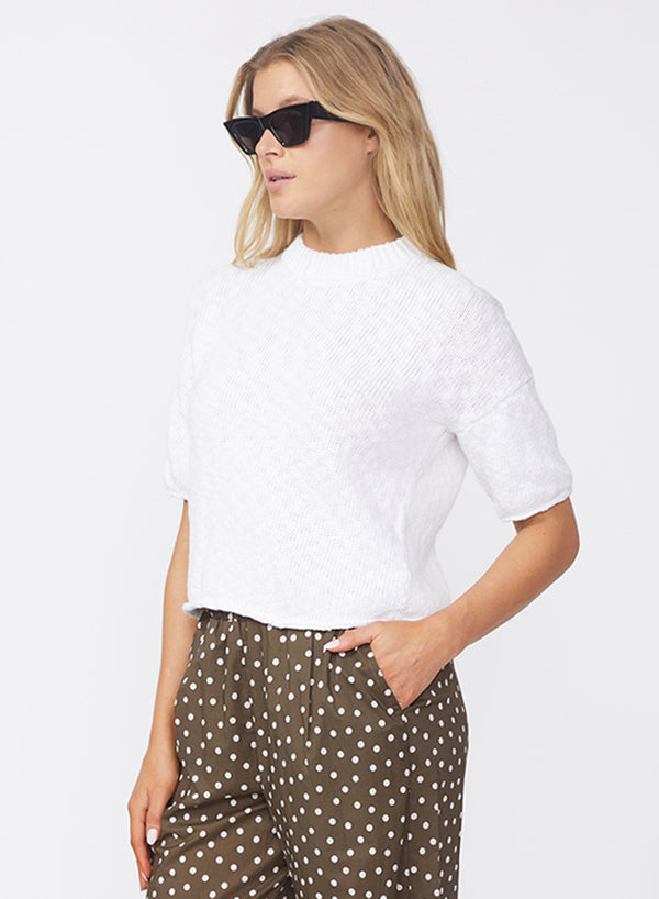 Stateside Cotton Linen Short Sleeve Sweater In White