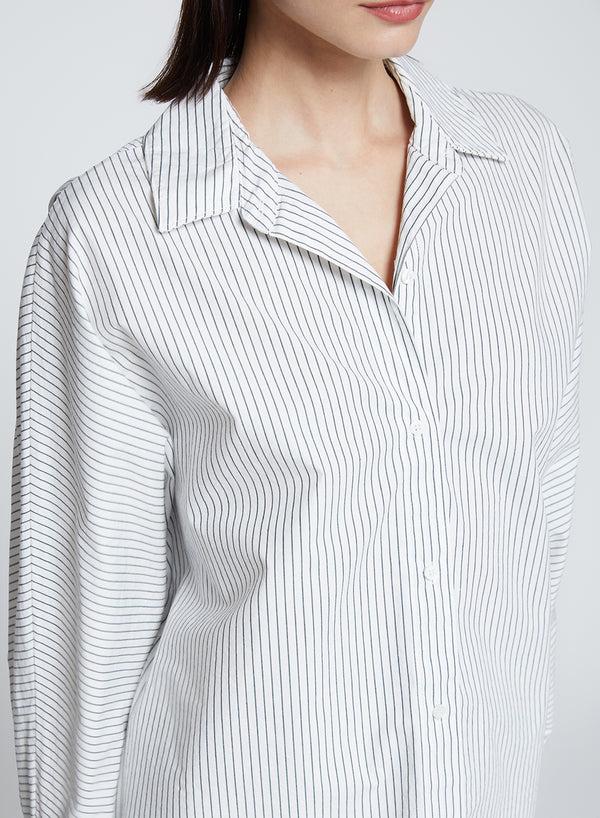 Stateside Elliott Poplin Stripe Dolman Shirt In Verde
