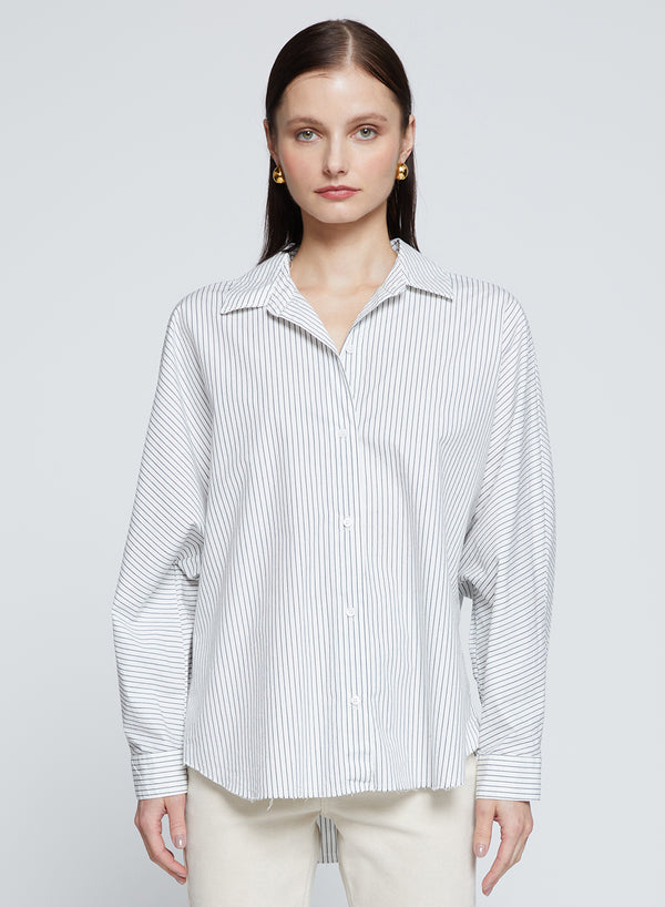 stateside Elliott Poplin Stripe Dolman Shirt in Verde