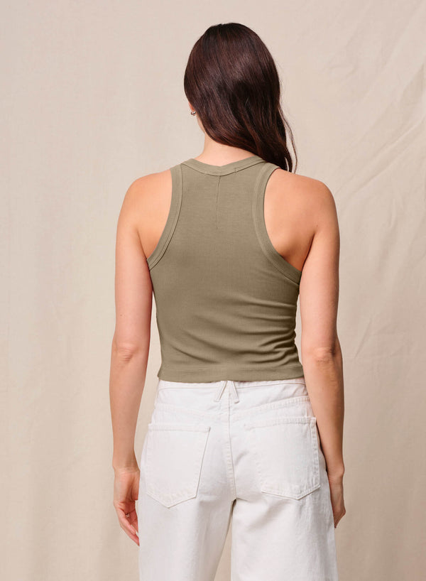 Stateside Fine 2X1 Rib Cropped High Neck In Bay Leaf