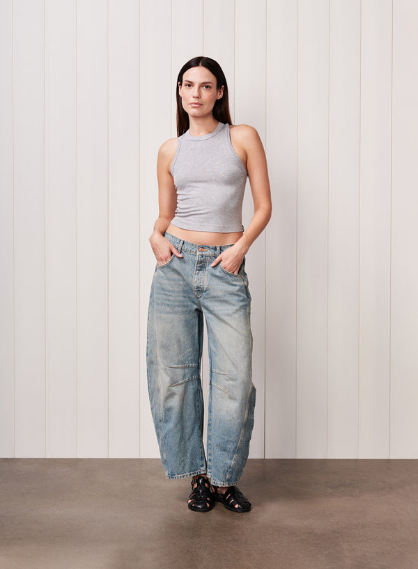 stateside Fine 2X1 Rib Cropped High Neck in Heather Grey