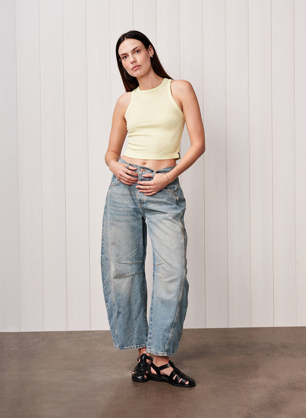 stateside Fine 2X1 Rib Cropped High Neck in Lemon Ice