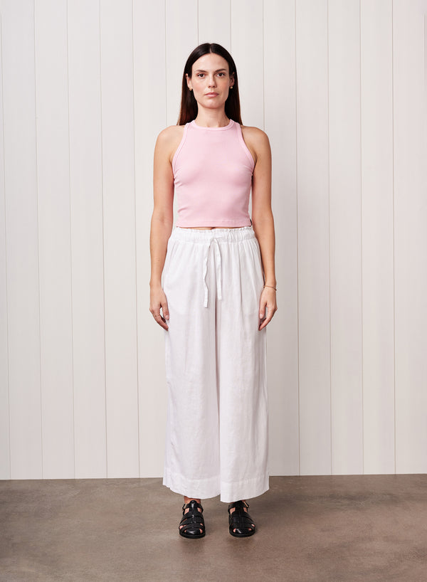 stateside Fine 2X1 Rib Cropped High Neck in Powder Pink