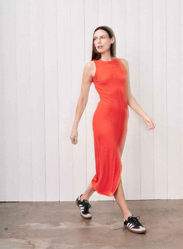 Stateside Fine 2X1 Rib Front Slit Midi Dress In Candy Apple