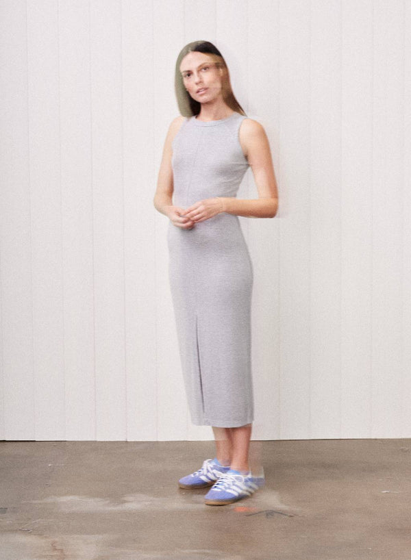 Stateside Fine 2X1 Rib Front Slit Midi Dress In Heather Grey