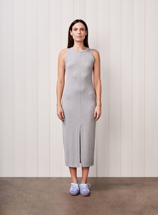 Stateside Fine 2X1 Rib Front Slit Midi Dress In Heather Grey