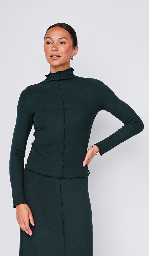 stateside Fine 2X1 Rib Long Sleeve Mock Neck in Everfall