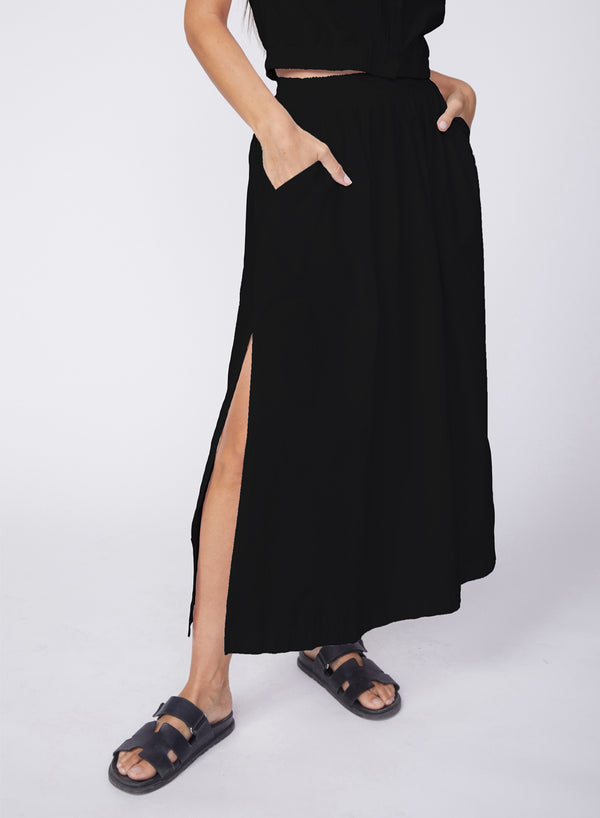 Stateside Fine Poplin Double Slit Maxi Skirt In Black
