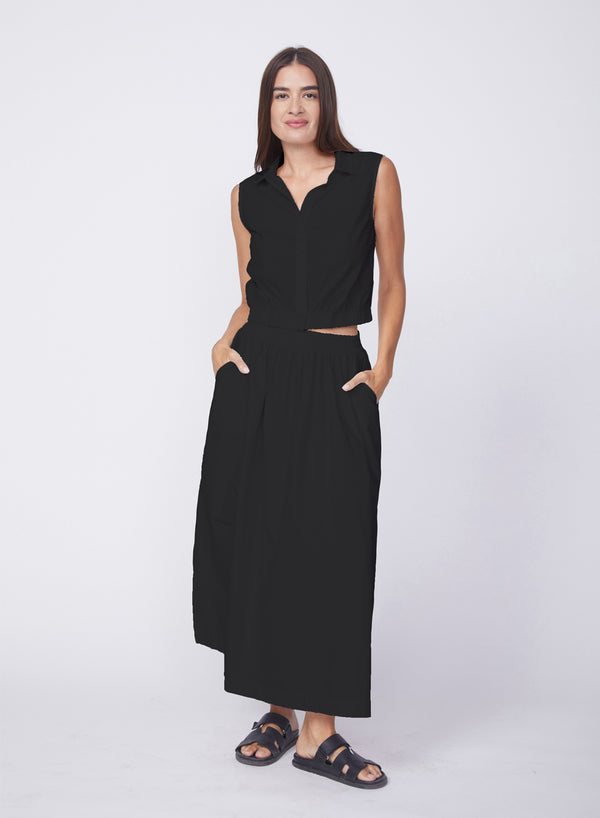 Stateside Fine Poplin Double Slit Maxi Skirt In Black