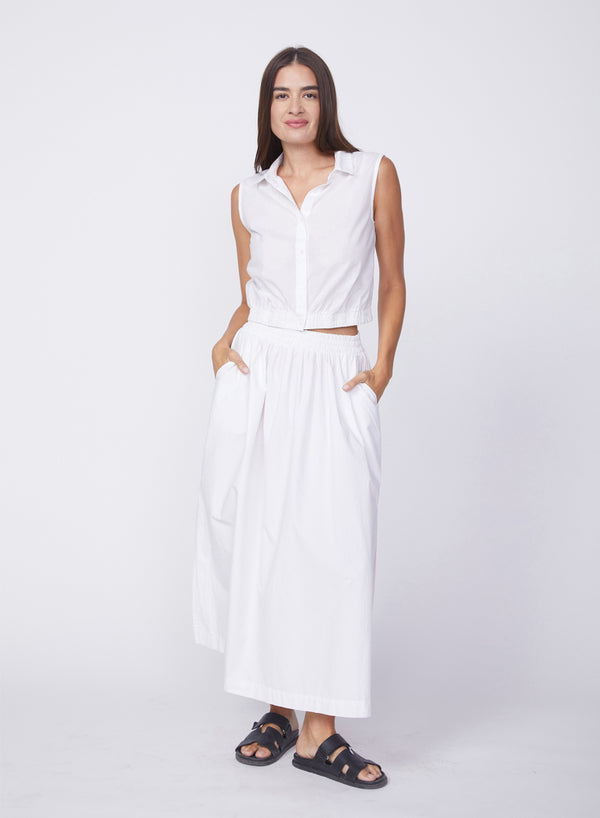 Stateside Fine Poplin Double Slit Maxi Skirt In White