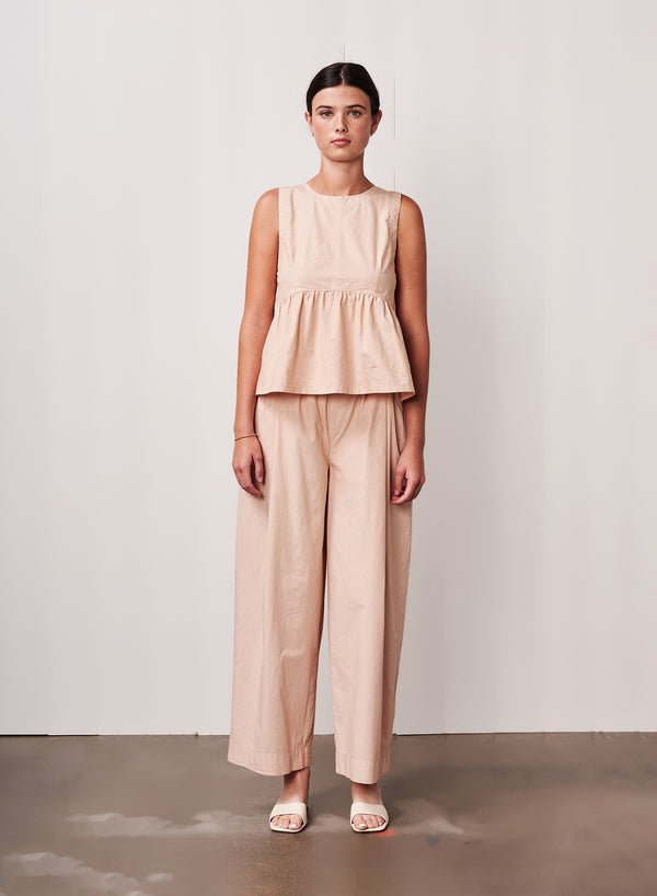 Stateside Fine Poplin Ribbed Waist Drawstring Pant In Almond