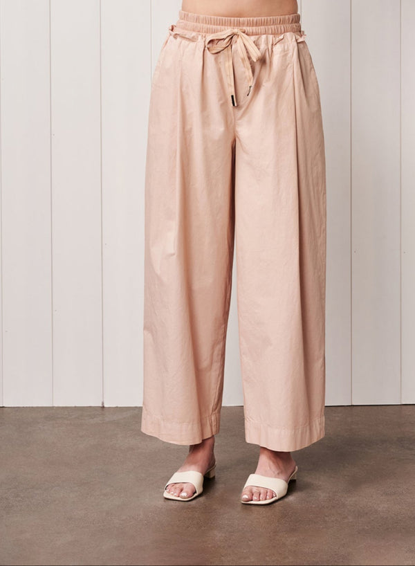 stateside Fine Poplin Ribbed Waist Drawstring Pant in Almond