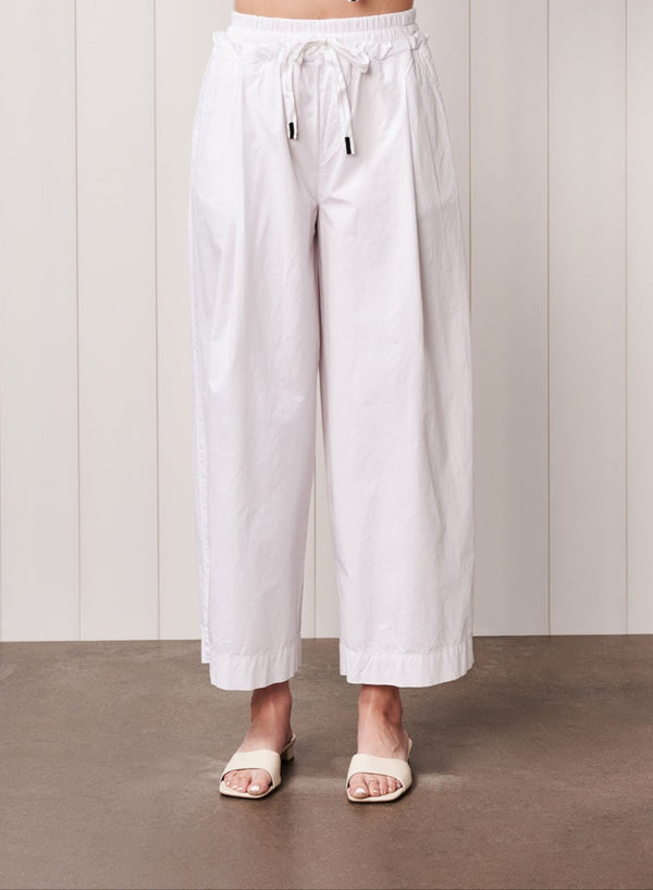 stateside Fine Poplin Ribbed Waist Drawstring Pant in White
