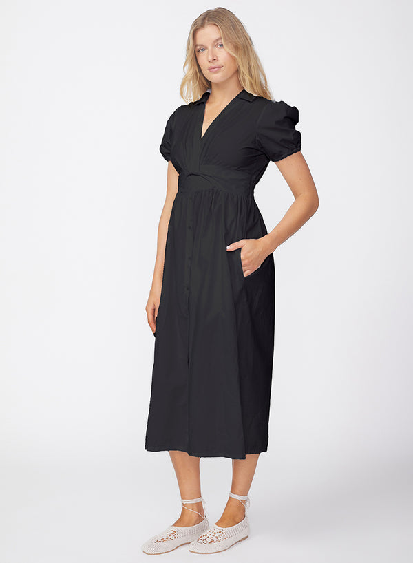Stateside Fine Poplin Twist Front Maxi Dress In Black