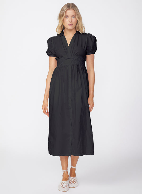 stateside Fine Poplin Twist Front Maxi Dress in Black
