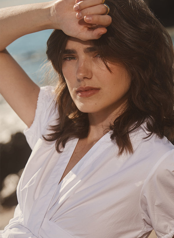 Stateside Fine Poplin Twist Front Maxi Dress In White