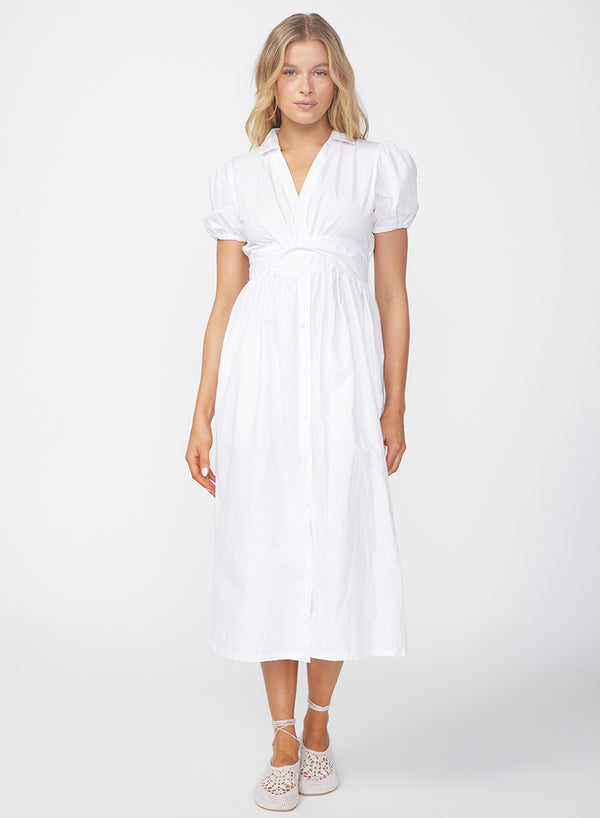 Stateside Fine Poplin Twist Front Maxi Dress In White