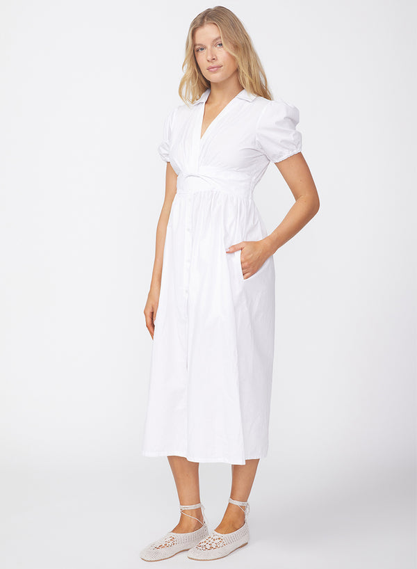 Stateside Fine Poplin Twist Front Maxi Dress In White