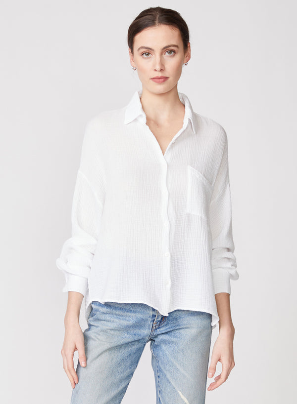Stateside Gauze Long Sleeve Oversized Shirting Top In White