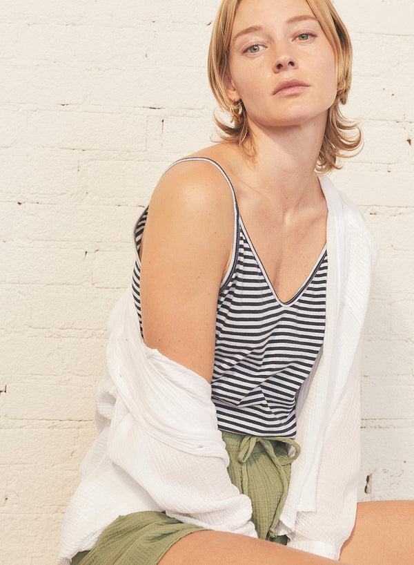 stateside Gauze Long Sleeve Oversized Shirting Top in White