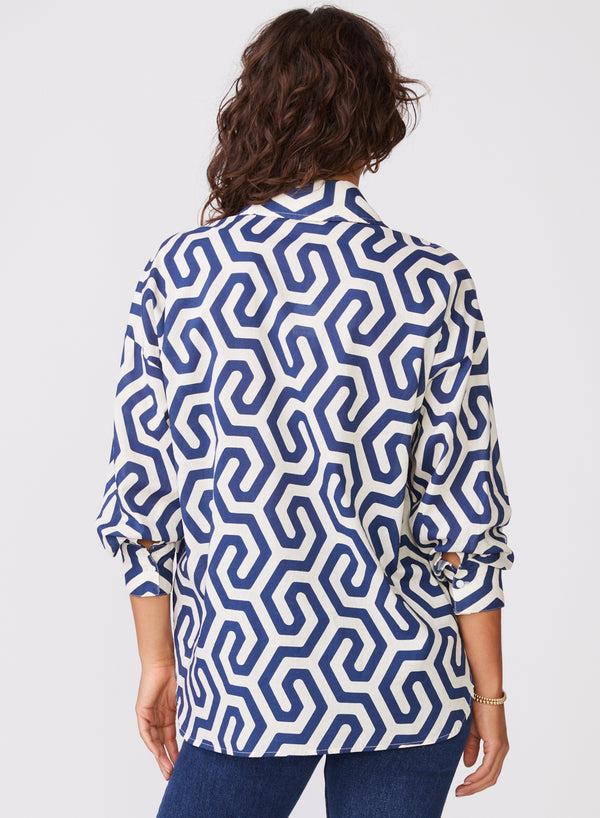 Stateside Geo Print Voile Oversized Shirt In New Navy
