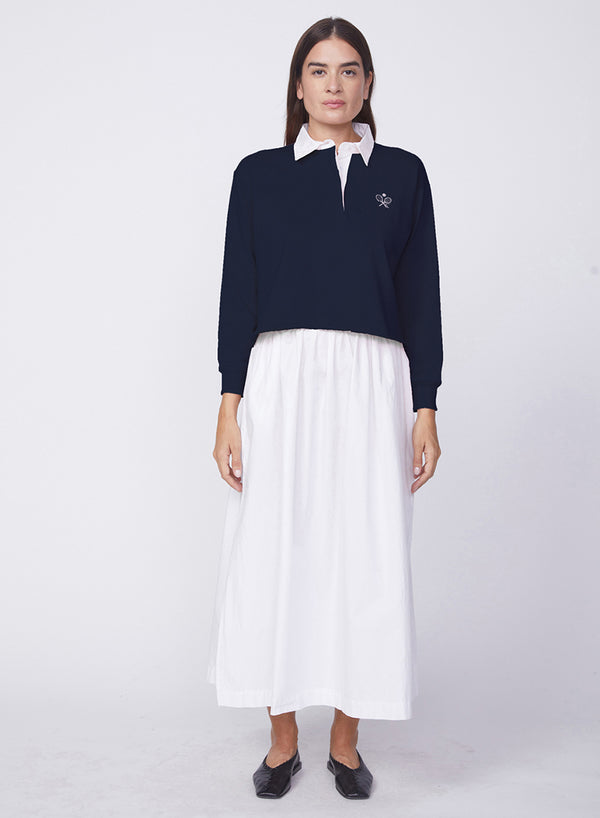 Stateside Heavy Ribbed Jersey Graphic Cropped Polo In New Navy