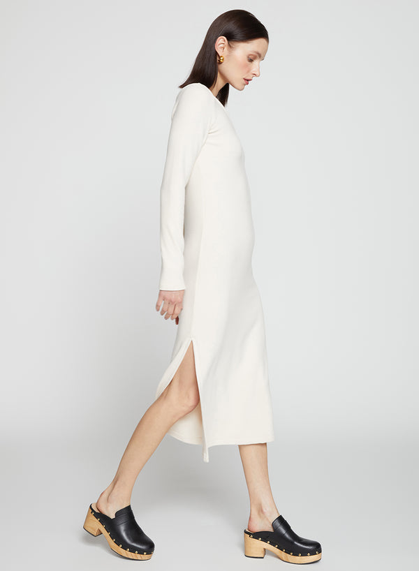 Stateside Honeyluxe Flatback Rib Double V-Neck Dress In Cream